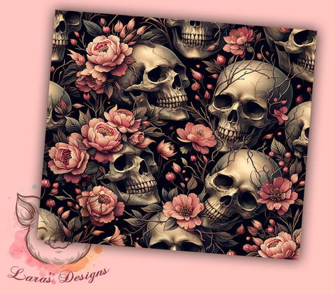Skull and Roses 20 oz Skinny Tumbler Sublimation Design, Straight & Tapered Tumbler Png, Skull Flower Tumbler Png, Digital Download PNG Sublimation Lara' s Designs 