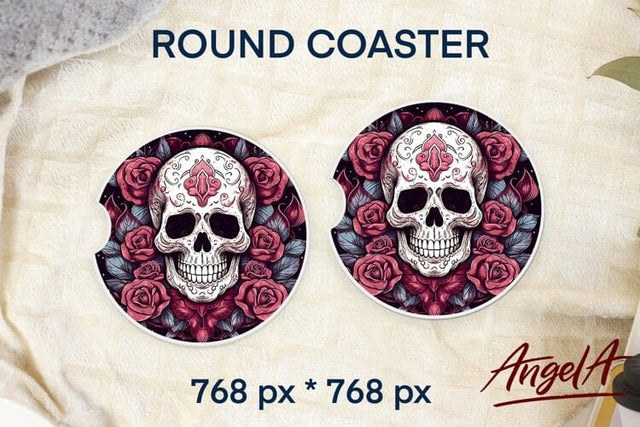 Skull and roses PNG / Halloween round coaster sublimation Sublimation Angelina Semenova 