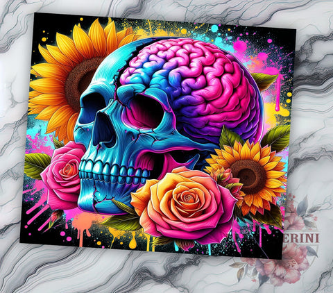 Skull and Sunflowers 20oz Tumbler Wrap PNG, Skull Halloween Tumbler Png, Straight & Tapered Tumbler Wrap, Instant Digital Download Sublimation Li Zamperini 
