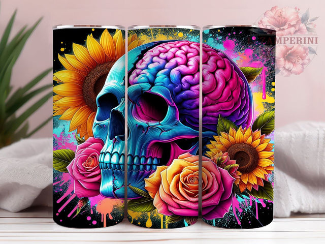 Skull and Sunflowers 20oz Tumbler Wrap PNG, Skull Halloween Tumbler Png, Straight & Tapered Tumbler Wrap, Instant Digital Download Sublimation Li Zamperini 