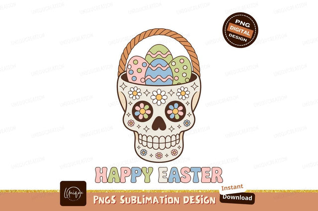 Skull basket easter eggs flowers image Sublimation Designangry 
