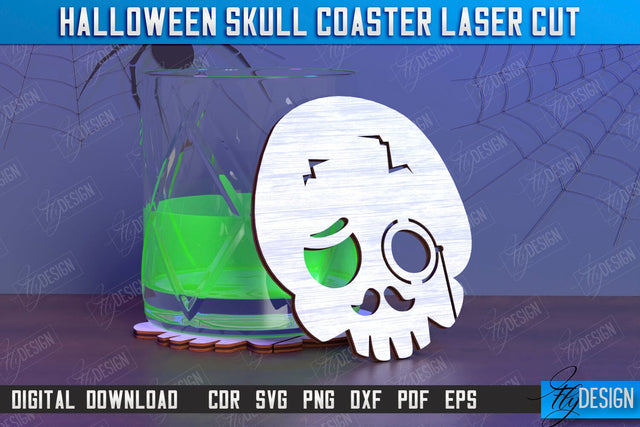Skull Coaster Laser Cut | Drinks Coasters | Halloween Design | Seasonal Coasters | CNC File SVG Fly Design 