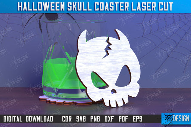 Skull Coaster Laser Cut | Drinks Coasters | Halloween Design | Seasonal Coasters | CNC File SVG Fly Design 
