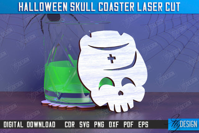 Skull Coaster Laser Cut | Drinks Coasters | Halloween Design | Seasonal Coasters | CNC File SVG Fly Design 