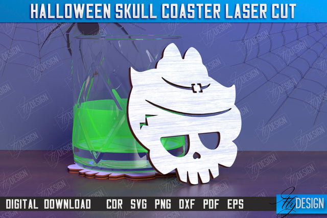 Skull Coaster Laser Cut | Drinks Coasters | Halloween Design | Seasonal Coasters | CNC File SVG Fly Design 
