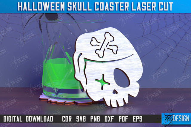 Skull Coaster Laser Cut | Drinks Coasters | Halloween Design | Seasonal Coasters | CNC File SVG Fly Design 