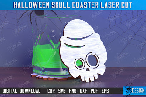 Skull Coasters Laser Cut Bundle | Drinks Coasters | Halloween Design | Seasonal Coasters | CNC Files SVG Fly Design 