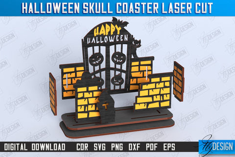 Skull Coasters Laser Cut Bundle | Drinks Coasters | Halloween Design | Seasonal Coasters | CNC Files SVG Fly Design 