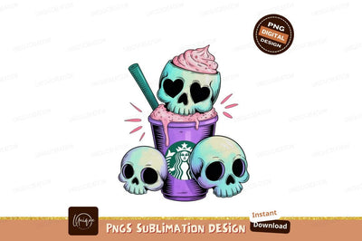 Skull coffee drink with pastel colors purple Sublimation Designangry 