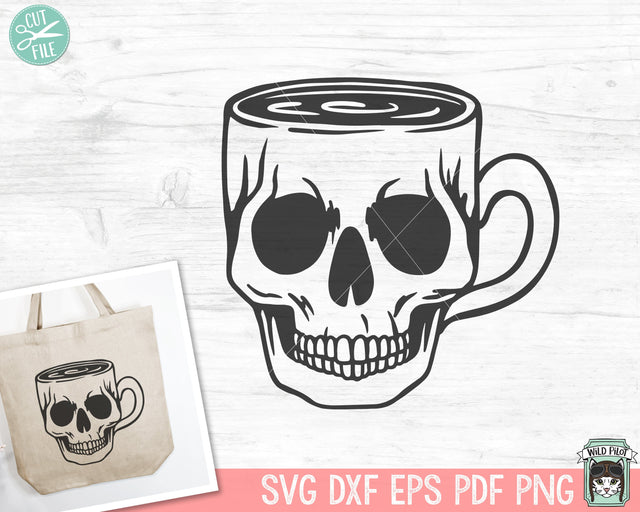 Skull Coffee Mug svg, Halloween Coffee SVG, Skull Mug svg file, Skull Mug png, Skull Coffee Cup svg, Skull Teacup svg, Coffee png SVG Wild Pilot 