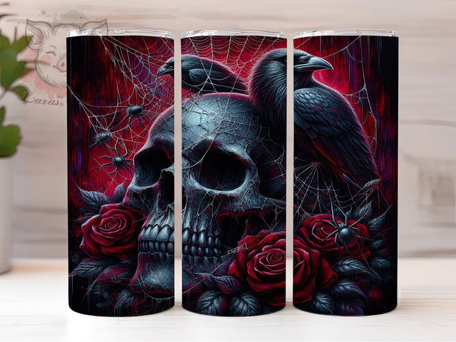 Skull Crow Gothic Rose Halloween Tumbler, Gothic Rose Wrap, Crow and Skull Cup, Dark Rose Sublimation, 20oz Tumbler Wrap, Gothic Halloween Drinkware, Spooky Skull Design Sublimation Lara' s Designs 