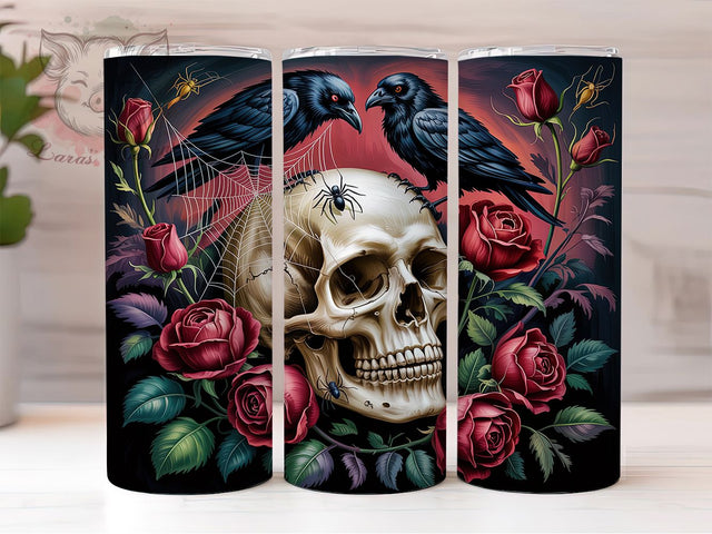 Skull Crow Gothic Rose Halloween Tumbler, Gothic Rose Wrap, Crow and Skull Cup, Dark Rose Sublimation, 20oz Tumbler Wrap, Gothic Halloween Drinkware, Spooky Skull Design Sublimation Lara' s Designs 