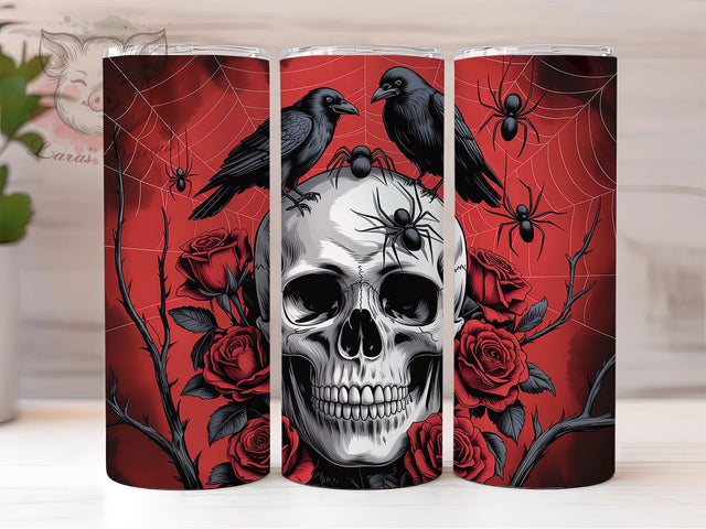 Skull Crow Gothic Rose Halloween Tumbler, Gothic Rose Wrap, Crow and Skull Cup, Dark Rose Sublimation, 20oz Tumbler Wrap, Gothic Halloween Drinkware, Spooky Skull Design Sublimation Lara' s Designs 
