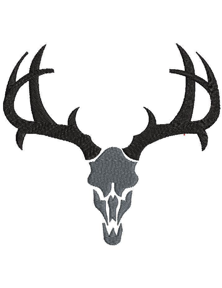 Skull Deer Embroidery Design 4 Sizes - File formats in pes,dst,jef,xxx,exp,vip,vp3, hunting, buck, guy, deer, edgy, guys, dude, father, dad, Embroidery/Applique DESIGNS AestheticdesignsE 