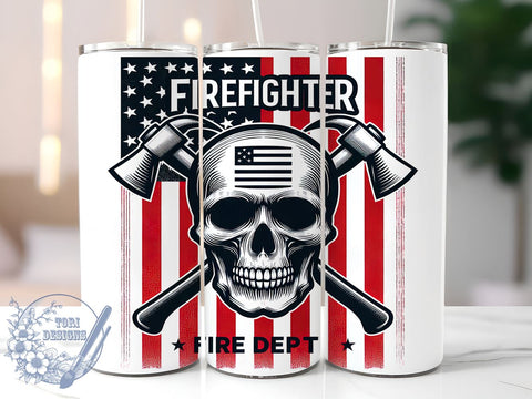 Skull Firefighter 20oz Skinny Tumbler, American Flag Tumbler Png, Straight & Tapered Tumbler Wrap, Instant Digital Download Sublimation ToriDesigns 