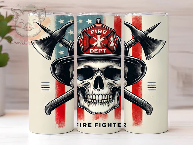 Skull Firefighter 20oz Tumbler Png, Straight & Tapered Tumbler Png, American Flag Tumbler Png, Digital Download PNG Sublimation Lara' s Designs 