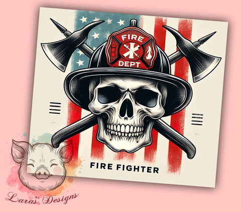 Skull Firefighter 20oz Tumbler Png, Straight & Tapered Tumbler Png, American Flag Tumbler Png, Digital Download PNG Sublimation Lara' s Designs 