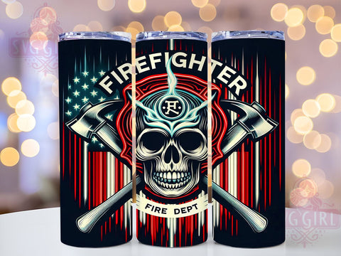Skull Firefighter Thin Red Line American Flag 20oz Tumbler Wrap Sublimation Design, Straight Tapered Tumbler Wrap, 4th of July Tumbler Png, Instant Digital Download Sublimation SvggirlplusArt 