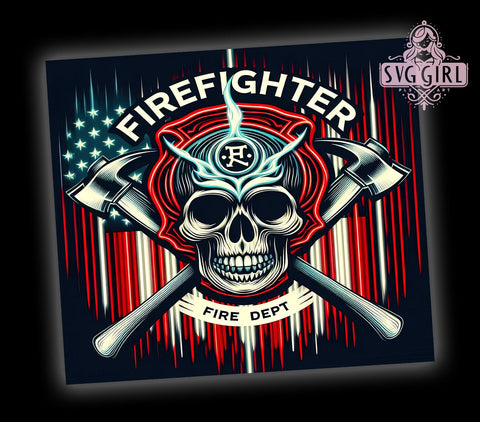 Skull Firefighter Thin Red Line American Flag 20oz Tumbler Wrap Sublimation Design, Straight Tapered Tumbler Wrap, 4th of July Tumbler Png, Instant Digital Download Sublimation SvggirlplusArt 