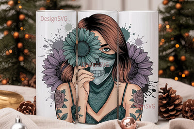 Skull Girl Sunflower 20oz Tumbler Wrap Sublimation DesignSVG 