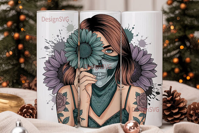 Skull Girl Sunflower 20oz Tumbler Wrap Sublimation DesignSVG 