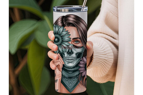 Skull Girl Sunflower 20oz Tumbler Wrap Sublimation DesignSVG 