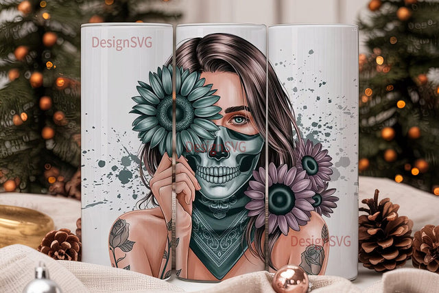 Skull Girl Sunflower 20oz Tumbler Wrap Sublimation DesignSVG 