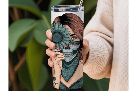Skull Girl Sunflower 20oz Tumbler Wrap Sublimation DesignSVG 