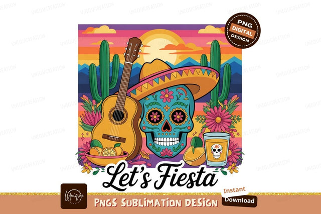 Skull guitar cactus sunset celebration image Sublimation Designangry 