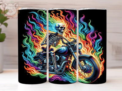 Skull Motorcycle 20oz Tumbler Png, Straight & Tapered Tumbler Png, Colorful Flame Rider Tumbler Png, Digital Download PNG Sublimation Lara' s Designs 