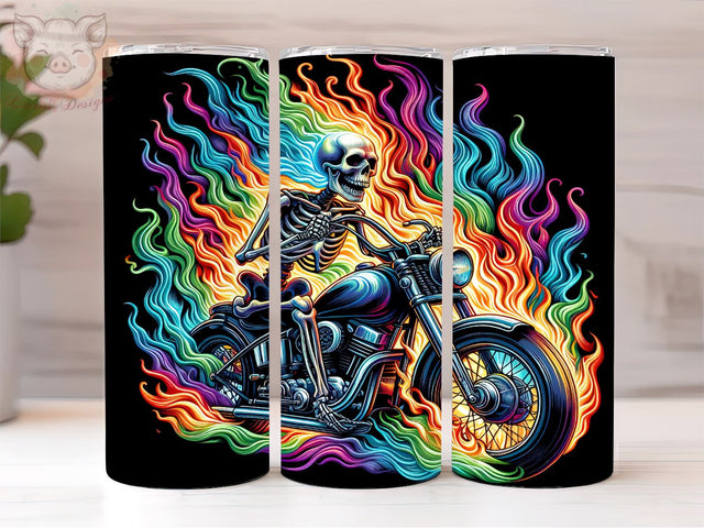 Skull Motorcycle 20oz Tumbler Png, Straight & Tapered Tumbler Png, Colorful Flame Rider Tumbler Png, Digital Download PNG Sublimation Lara' s Designs 