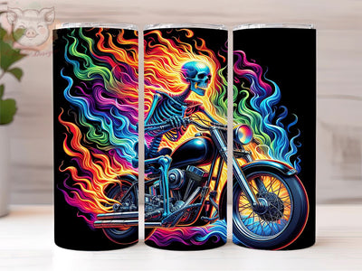 Skull Motorcycle 20oz Tumbler Png, Straight & Tapered Tumbler Png, Colorful Flame Rider Tumbler Png, Digital Download PNG Sublimation Lara' s Designs 