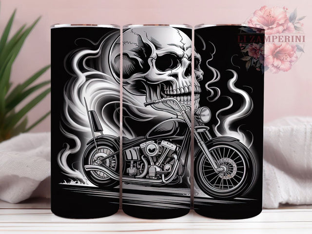 Skull Motorcycle 20oz Tumbler Wrap, Motorcycle Tumbler Design, Black and White Tumbler, Biker Tumbler Sublimation, 20oz Tumbler Wrap, Gothic Skull Tumbler, Rider Tumbler Wrap Sublimation Li Zamperini 