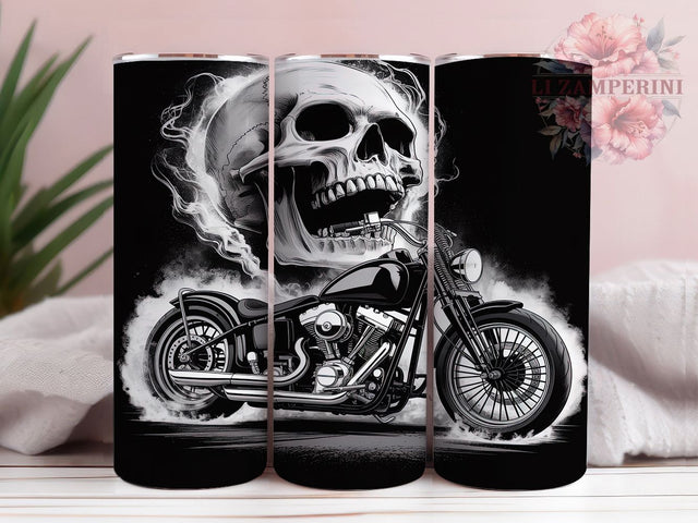 Skull Motorcycle 20oz Tumbler Wrap, Motorcycle Tumbler Design, Black and White Tumbler, Biker Tumbler Sublimation, 20oz Tumbler Wrap, Gothic Skull Tumbler, Rider Tumbler Wrap Sublimation Li Zamperini 
