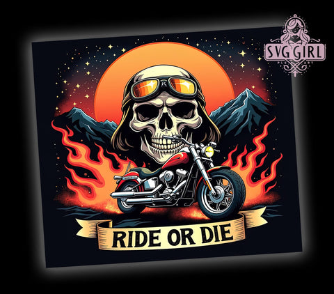 Skull Motorcycle Tumbler, Ride Or Die Tumbler Wrap, Biker Themed Tumbler, 20oz Sublimation Tumbler, Motorcycle Enthusiast Gift, Edgy Tumbler Design, Goth Inspired Drinkware Sublimation SvggirlplusArt 
