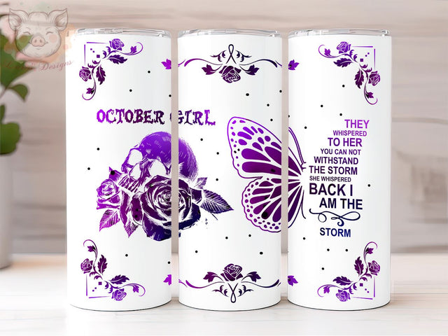 Skull October Girl They Whispered To Her Skull 20 Oz Tumbler, Skull Rose Tumbler Wrap Png, Digital, Digital Download PNG Sublimation Lara' s Designs 