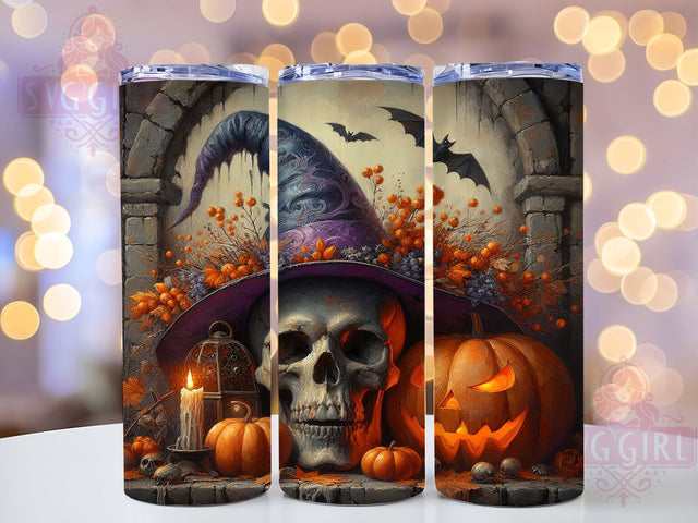 Skull Pumpkin Spooky Halloween Tumbler, Halloween Skull Wrap, 20oz Sublimation, Pumpkin Skull Cup, Spooky Tumbler Design, Halloween Drinkware, Gothic Pumpkin Tumbler Sublimation SvggirlplusArt 