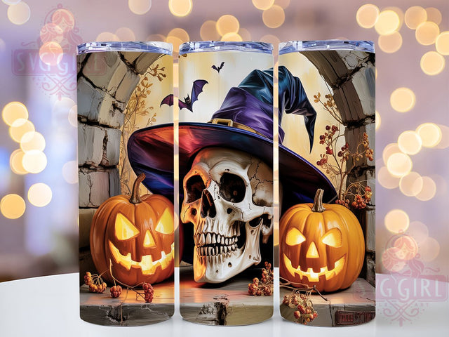 Skull Pumpkin Spooky Halloween Tumbler, Halloween Skull Wrap, 20oz Sublimation, Pumpkin Skull Cup, Spooky Tumbler Design, Halloween Drinkware, Gothic Pumpkin Tumbler Sublimation SvggirlplusArt 