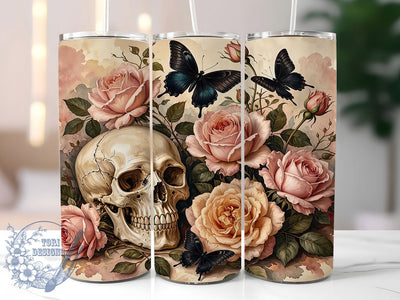 Skull Rose Butterfly 20oz Tumbler, Skull Rose, Rose Butterfly, Skull Butterfly, Butterfly Tumbler, 20oz Tumbler, Rose Tumbler, Tumbler Wrap Sublimation ToriDesigns 