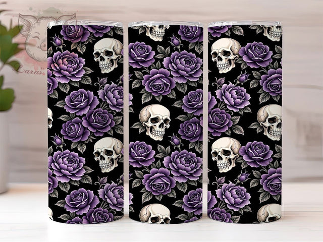 Skull Rose Noir 20oz Tumbler, Skull Motif, Rose Noir, Dark Elegance, Gothic Style, Edgy Design, Skinny Tumbler, Sublimation PNG Sublimation Lara' s Designs 