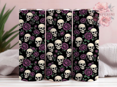 Skull Rose Symmetry Glow 20oz Tumbler, Skull Motif, Rose Design, Symmetry Pattern, Glow Effect, Gothic Charm, Skinny Tumbler, Sublimation PNG Sublimation Li Zamperini 