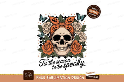 Skull roses butterflies spooky season Halloween Sublimation Designangry 