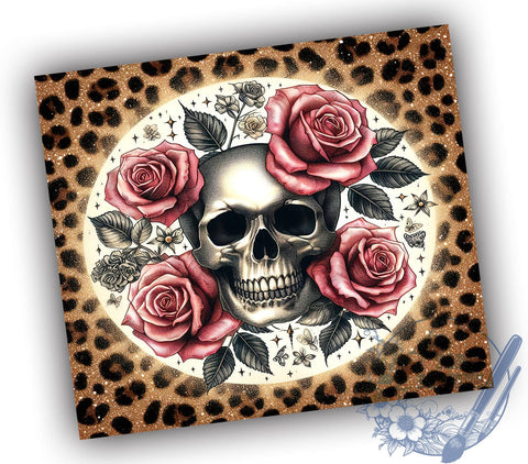 Skull Roses Foil Leopard Bronze Glitter 20oz Skinny Tumbler, Skull Roses Tumbler Png, Straight & Tapered Tumbler Wrap, Instant Digital Download Sublimation ToriDesigns 