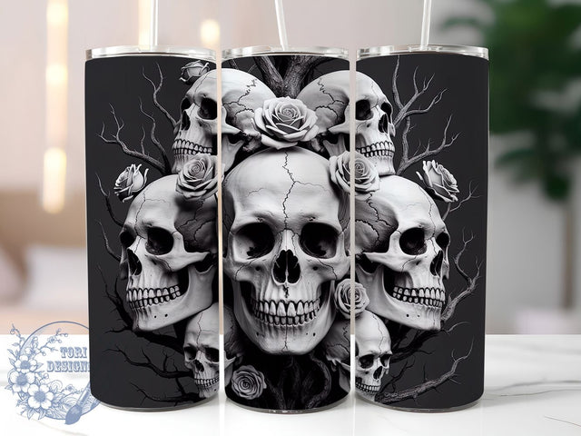 Skull & Roses Gothic Tumbler Wrap, Rooted Skeleton Wrap, Gothic Sublimation Design, 20Oz Skeleton Cup, Dark Floral Drinkware, Halloween Skull Tumbler, Macabre Rose Wrap Sublimation ToriDesigns 