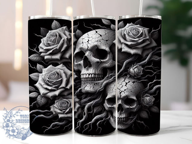 Skull & Roses Gothic Tumbler Wrap, Rooted Skeleton Wrap, Gothic Sublimation Design, 20Oz Skeleton Cup, Dark Floral Drinkware, Halloween Skull Tumbler, Macabre Rose Wrap Sublimation ToriDesigns 