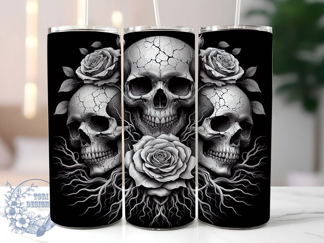 Skull & Roses Gothic Tumbler Wrap, Rooted Skeleton Wrap, Gothic Sublimation Design, 20Oz Skeleton Cup, Dark Floral Drinkware, Halloween Skull Tumbler, Macabre Rose Wrap Sublimation ToriDesigns 