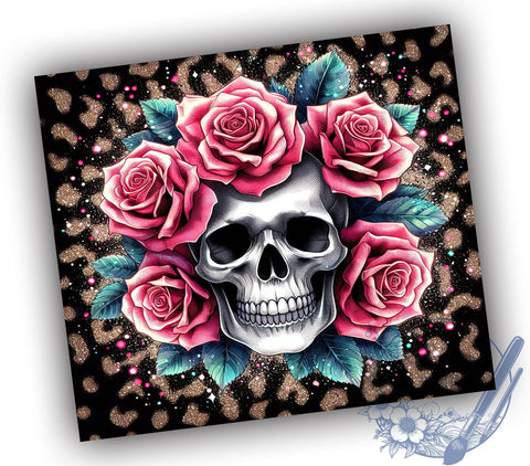 Skull Roses Leopard 20oz Skinny Tumbler, Skull Tumbler Png, Straight & Tapered Tumbler Wrap, Instant Digital Download Sublimation ToriDesigns 
