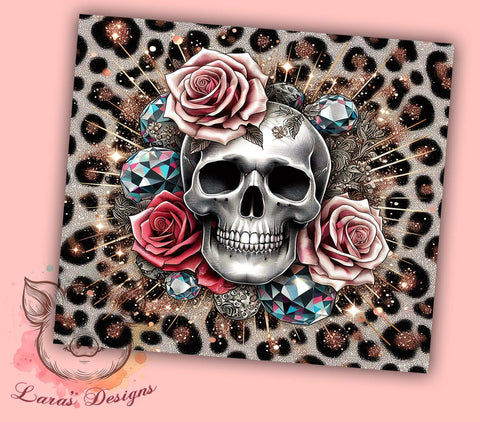Skull Roses Leopard 20oz Tumbler Png, Straight & Tapered Tumbler Png, Skull Tumbler Png, Digital Download PNG Sublimation Lara' s Designs 