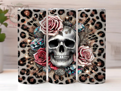 Skull Roses Leopard 20oz Tumbler Png, Straight & Tapered Tumbler Png, Skull Tumbler Png, Digital Download PNG Sublimation Lara' s Designs 
