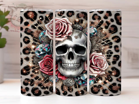 Skull Roses Leopard 20oz Tumbler Png, Straight & Tapered Tumbler Png, Skull Tumbler Png, Digital Download PNG Sublimation Lara' s Designs 